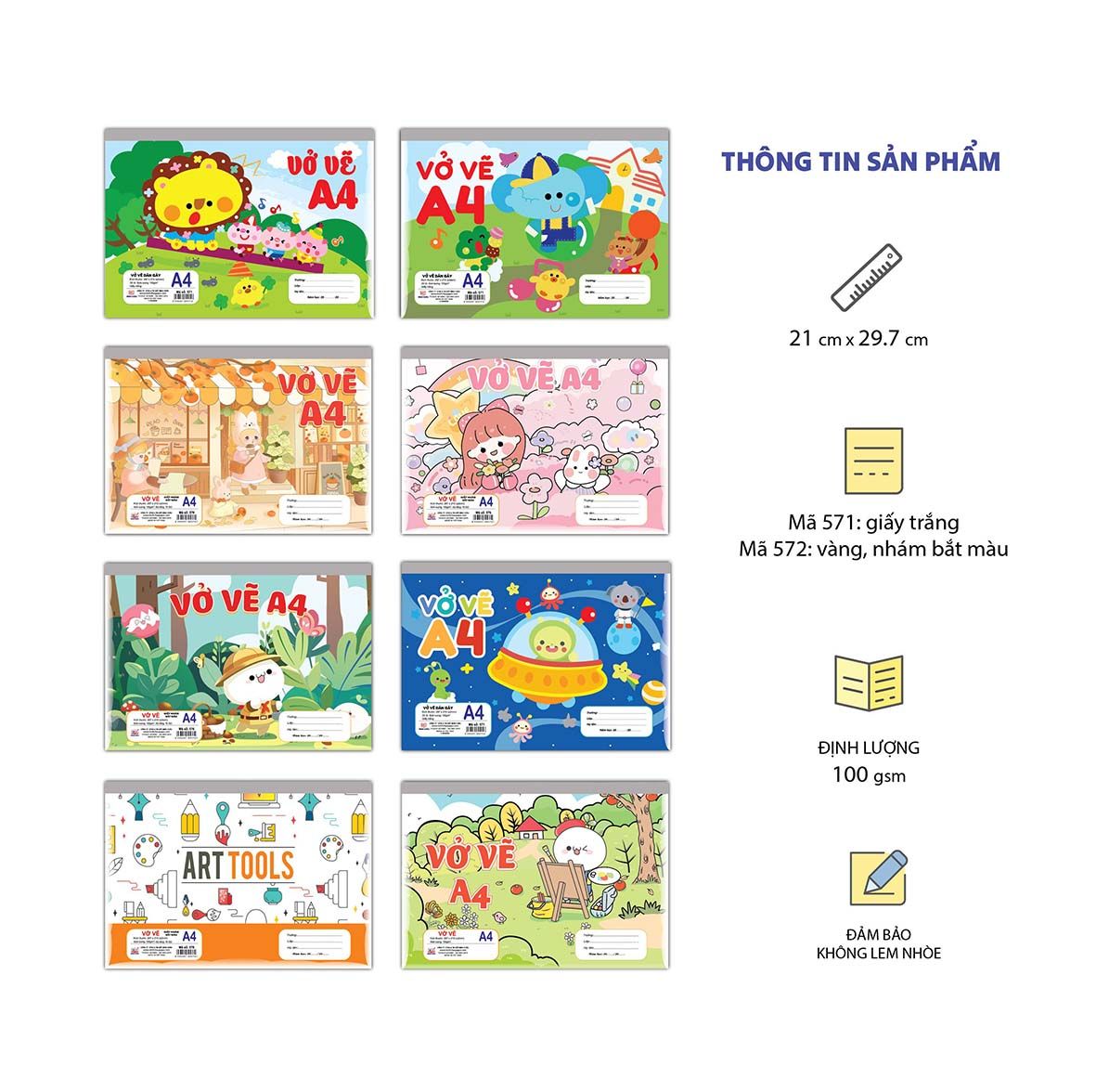 Vở vẽ dán gáy A4  (Mã 571-572)
