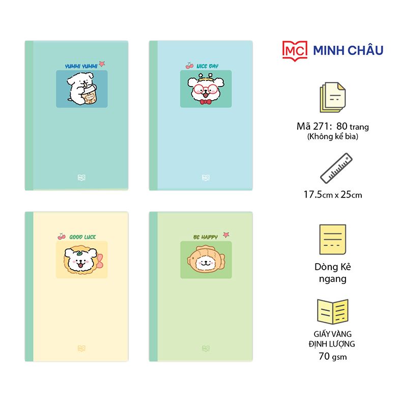 Vở kẻ ngang may dán gáy, 17.5 x 25cm, giấy vàng, ĐL 70gsm (Mã số: 271)