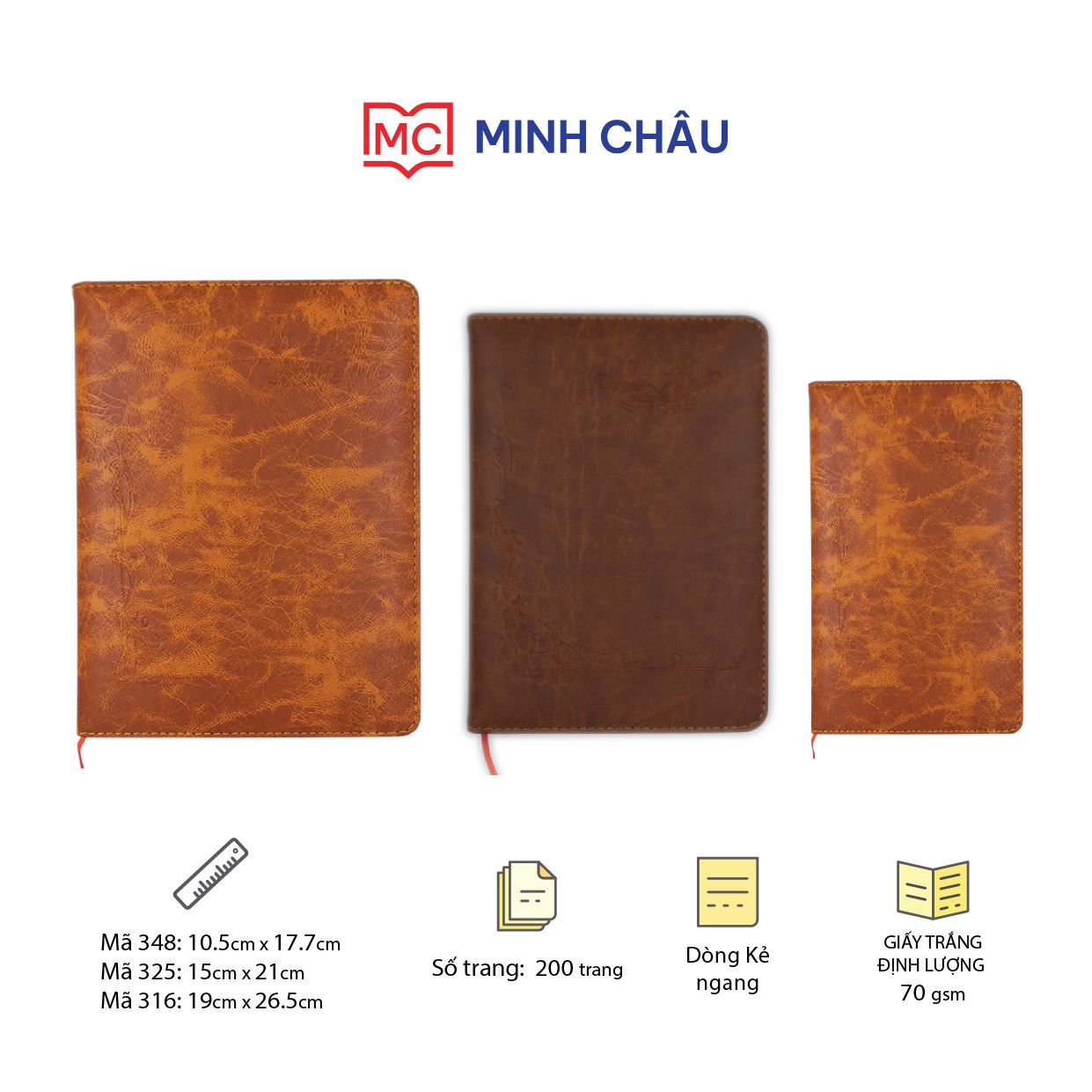 Sổ da cao cấp Minh Châu, vân đen nâu vàng Diary (316-325-348)