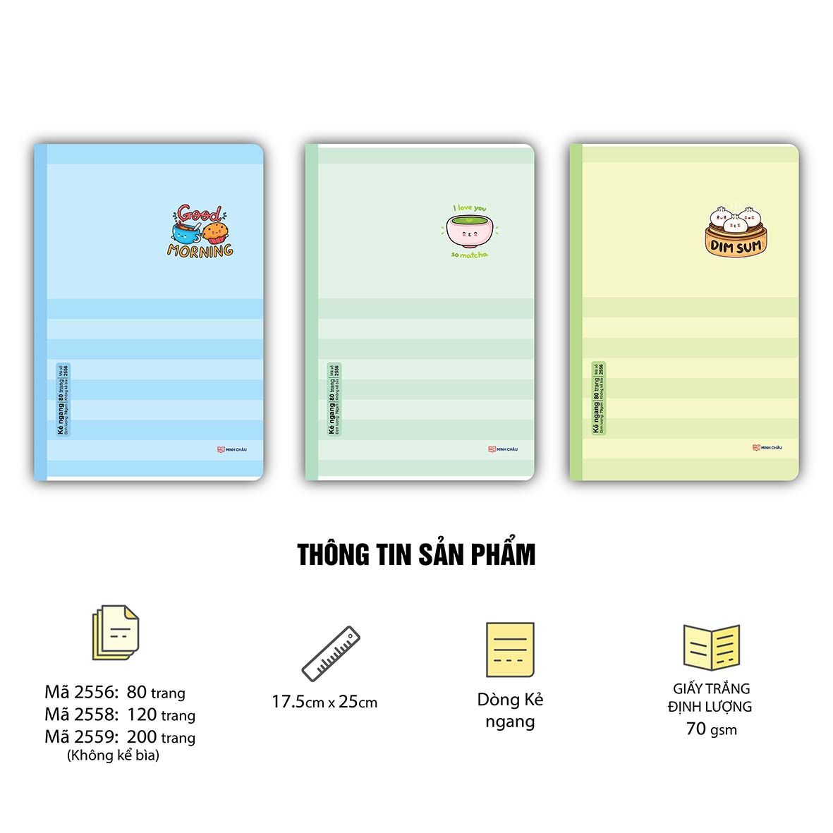 Vở kẻ ngang KT 17.5 x 25cm, ĐL 70 ( Bộ mẫu Kẻ - Mã 2556-2558-2559 )