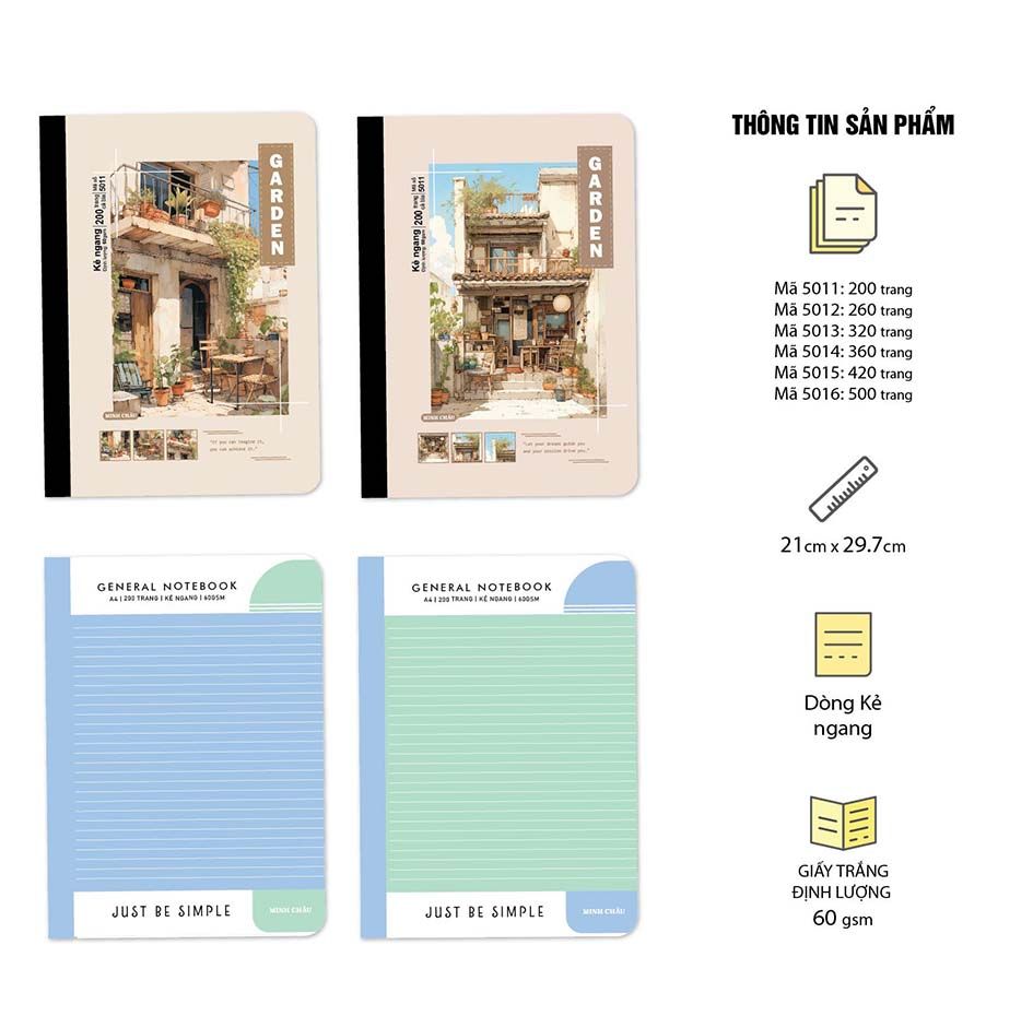 Sổ cao cấp bìa bồi, may gáy A4 (Mã số: 5011-5012-5013-5014-5015-5016)