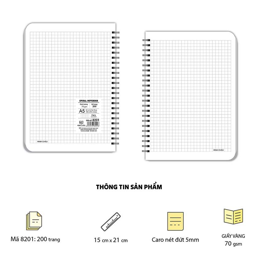  Sổ Lò xo A5 bìa nhựa, 200 trang, ĐL 70gsm (Mã 8201)
