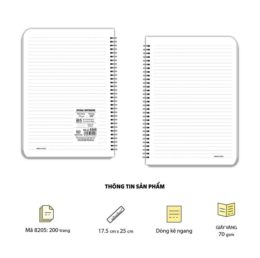  Sổ Lò xo B5 bìa nhựa, 200 trang, ĐL 70gsm (Mã 8205)