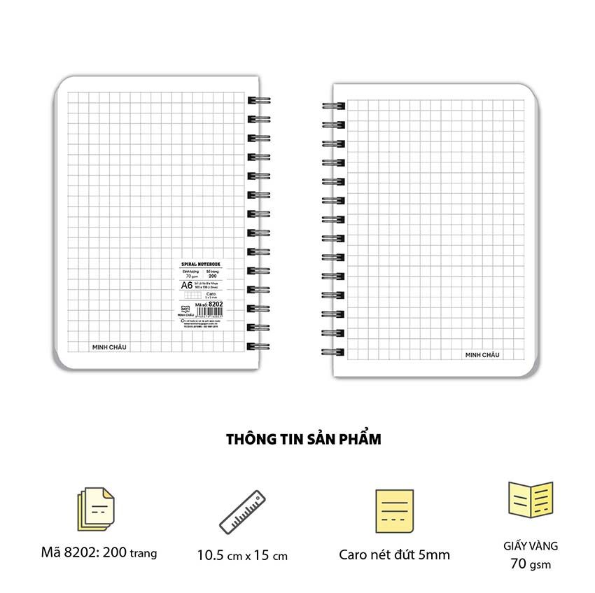  Sổ Lò xo A6 bìa nhựa, 200 trang, ĐL 70gsm (Mã 8202)
