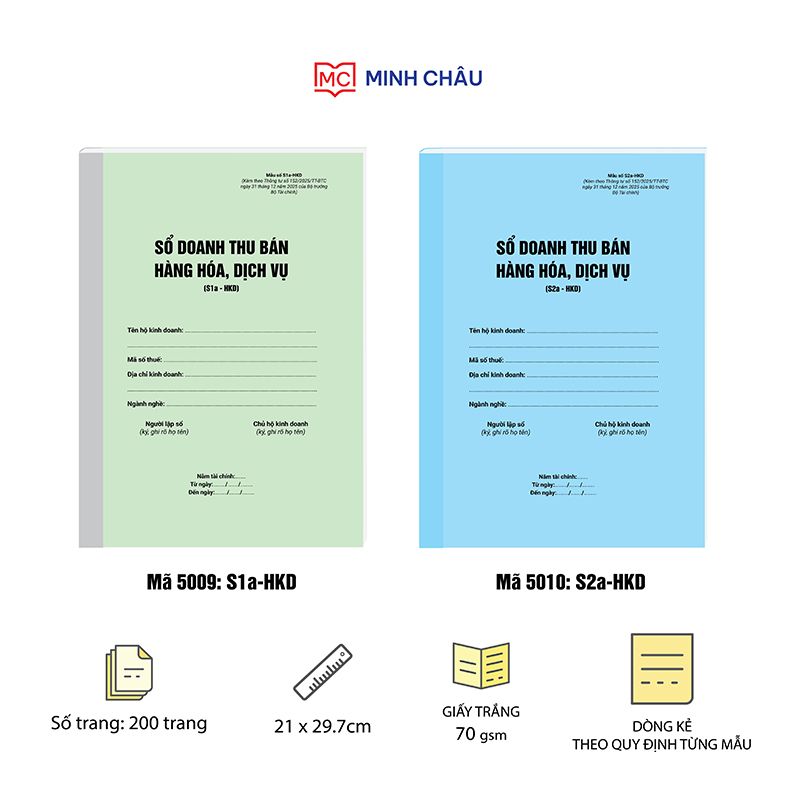 SỔ DOANH THU BÁN HÀNG HÓA, DỊCH VỤ (Mã 5009: S1a-HKD; Mã 5010: S2a-HKD)